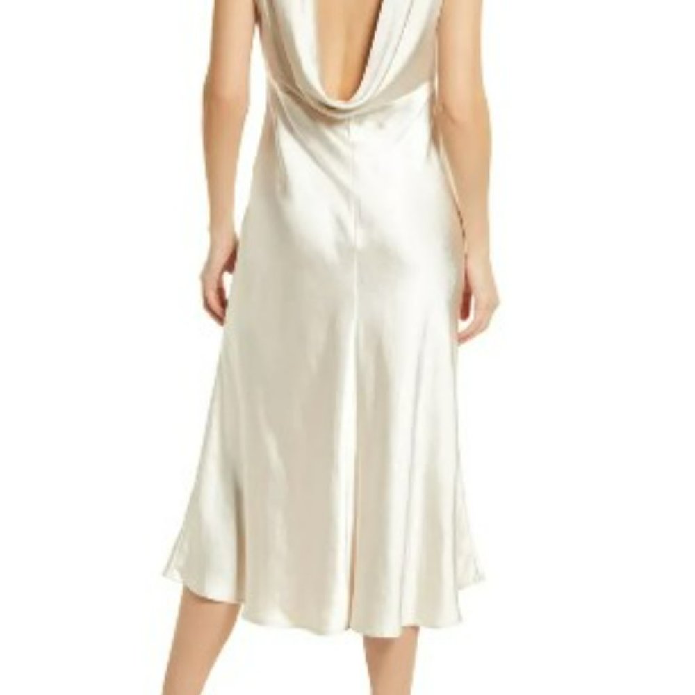 Champagne - Incredible Love Cowl Back Satin Midi Dress Size Medium